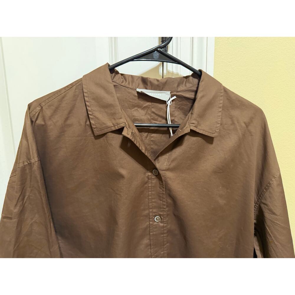 Everlane Brown Long Sleeve Button Down Cropped Cotton PJ Top Blouse Sz XS - Picture 5 of 12